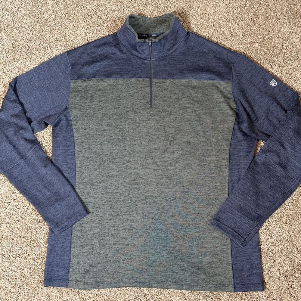 Kuhl Sweater Mens 2XL Green Gray Quarter Zip Pullover Lightweight Performance